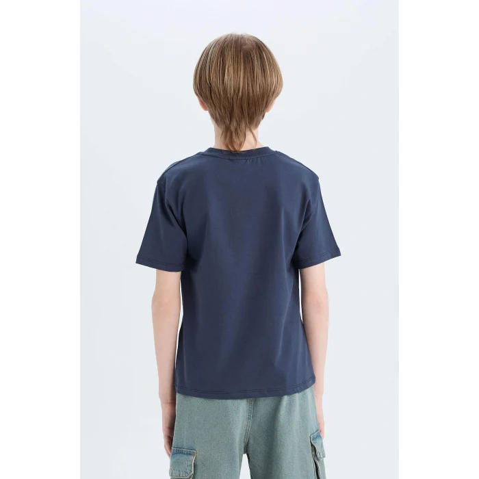 Defacto D9261 Lacivert Erkek Çocuk Bisiklet Yaka Baskılı Kısa Kollu Tişört