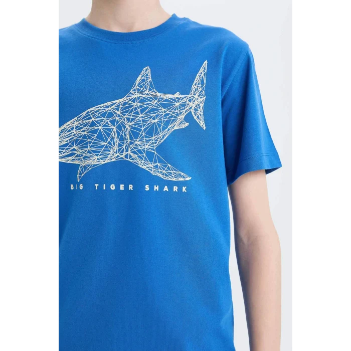 Defacto E0431 Mavi Erkek Çocuk Bisiklet Yaka Baskılı Kısa Kollu Tişört