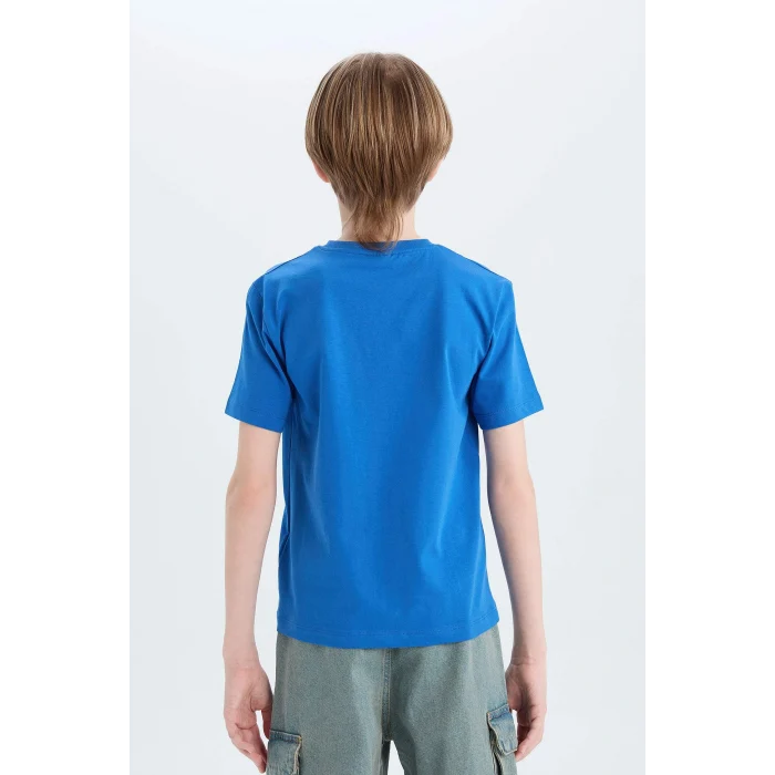 Defacto E0431 Mavi Erkek Çocuk Bisiklet Yaka Baskılı Kısa Kollu Tişört