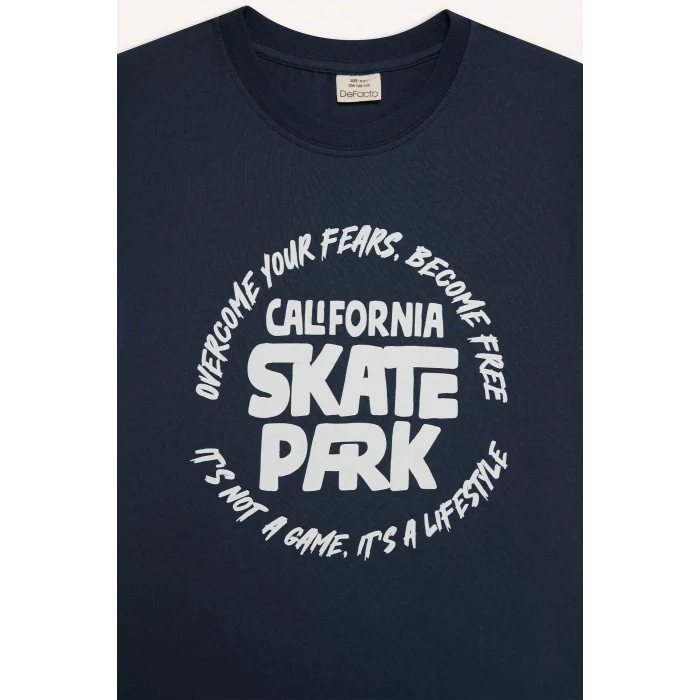 Defacto D9261 Lacivert Erkek Çocuk Bisiklet Yaka Baskılı Kısa Kollu Tişört