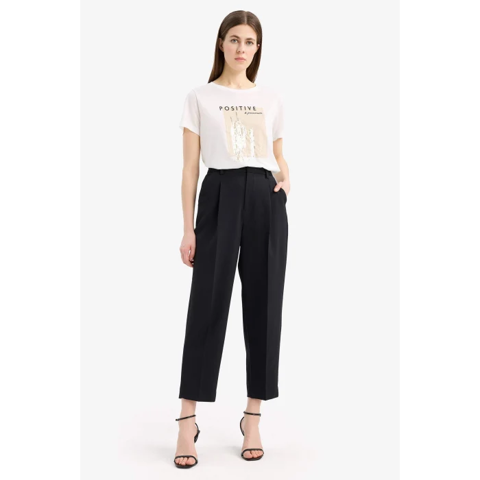 Defacto E5143 Ekru Regular Fit Bisiklet Yaka Baskılı Kısa Kollu Tişört