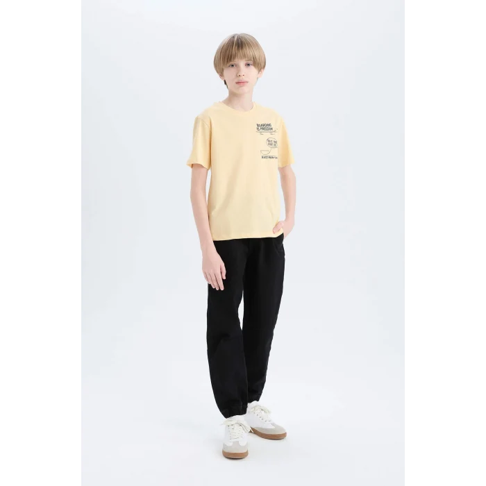Defacto D9260 Sarı Erkek Çocuk Bisiklet Yaka Baskılı Kısa Kollu Tişört