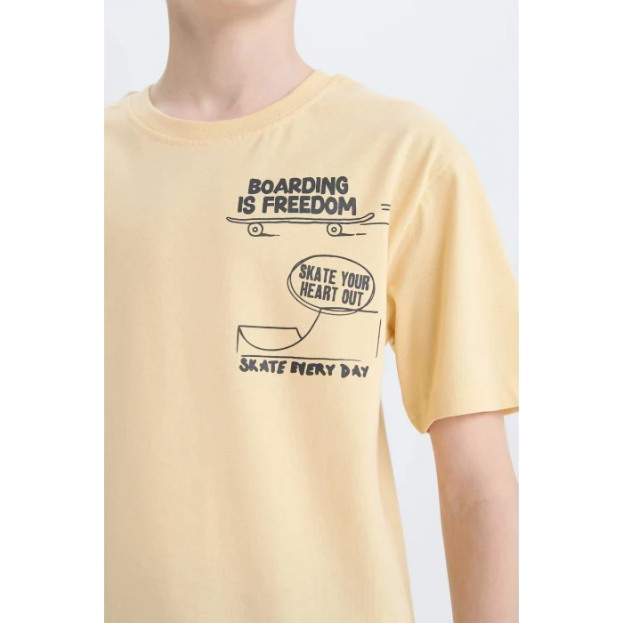 Defacto D9260 Sarı Erkek Çocuk Bisiklet Yaka Baskılı Kısa Kollu Tişört