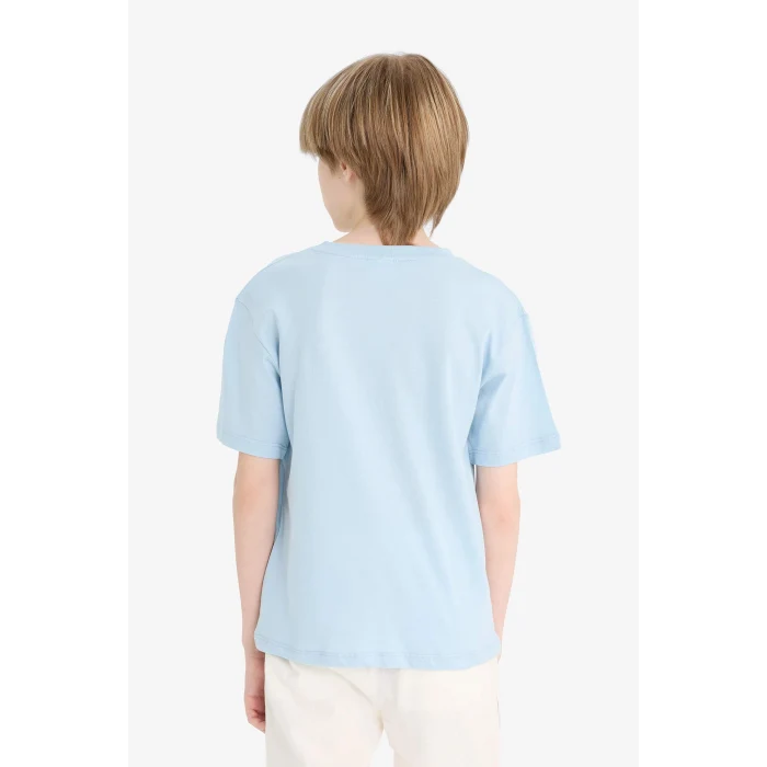 Defacto F0172 Mavi Erkek Çocuk Bisiklet Yaka Baskılı Kısa Kollu Tişört