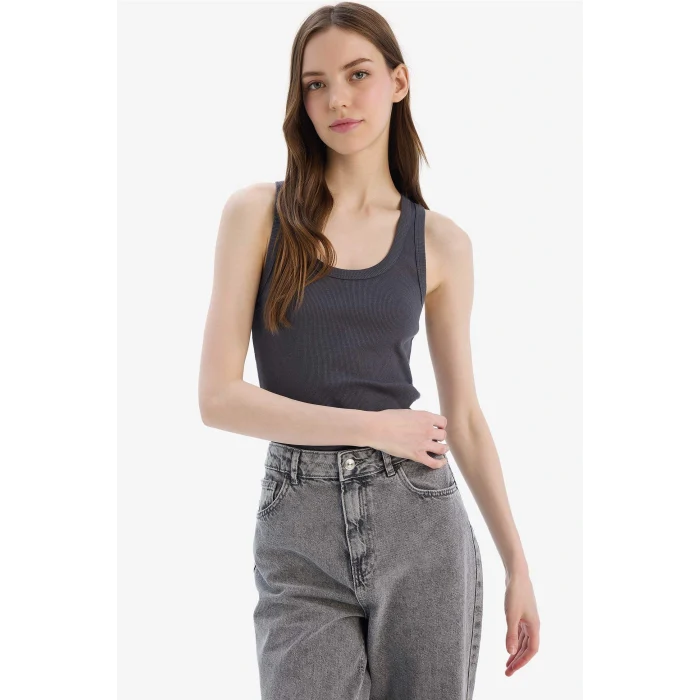 Defacto A1665 Antrasit Fitted U Yaka Basic Düz Fitilli Kaşkorse Atlet