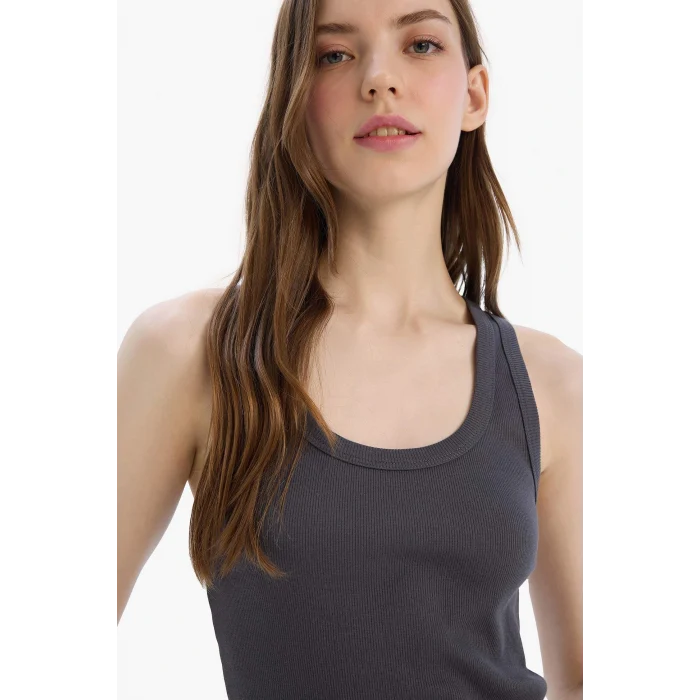 Defacto A1665 Antrasit Fitted U Yaka Basic Düz Fitilli Kaşkorse Atlet