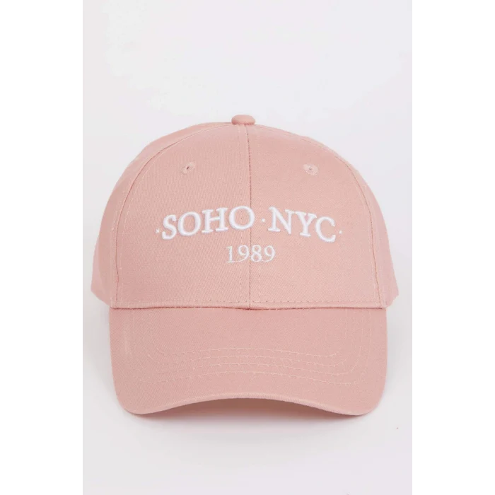 Defacto D9477 Pembe Kadın Etiket Baskılı Dokuma Beyzbol Basketbol Şapkası