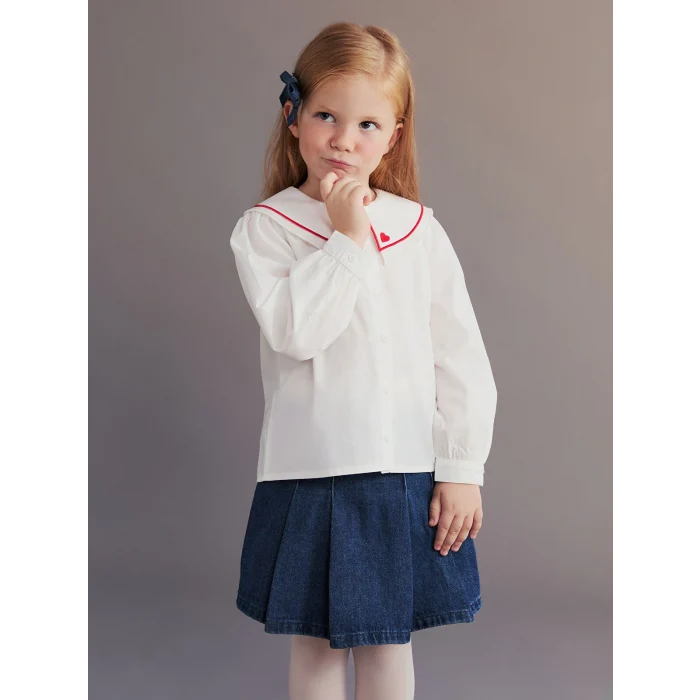 LCW Kids Ekru Kalp Detaylı Kız Çocuk Gömlek