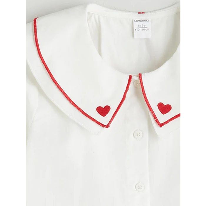 LCW Kids Ekru Kalp Detaylı Kız Çocuk Gömlek