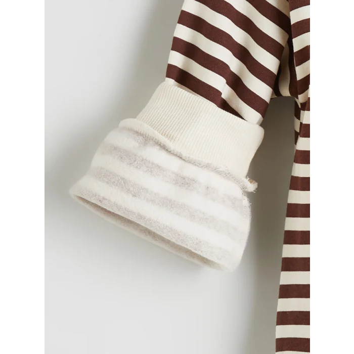 LCW Kids Kahverengi Bebe Yaka Çizgili Kız Çocuk Sweatshirt ve Tayt 2li