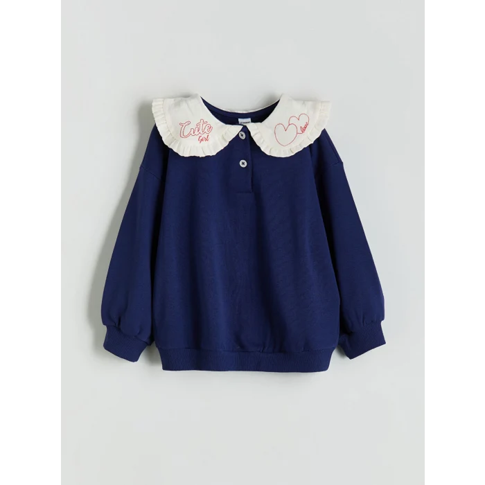 LCW Kids Lacivert Bebe Yaka Kız Çocuk Sweatshirt ve Eşofman Altı