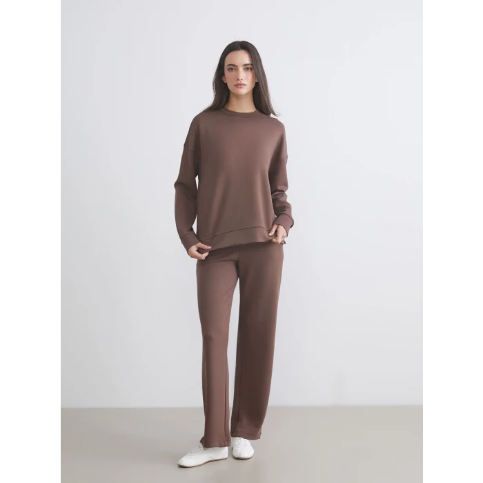 LCW Vision Kahverengi Bisiklet Yaka Oversize Kadın Sweatshirt