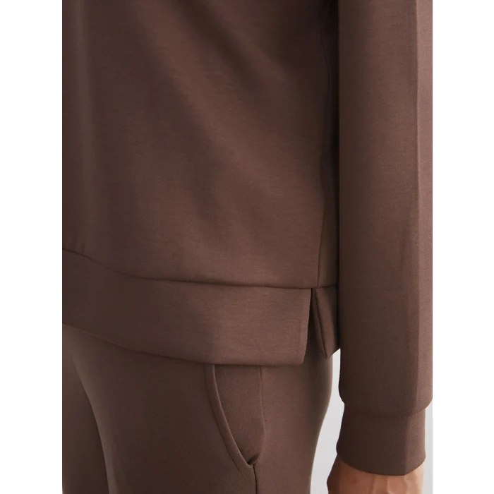 LCW Vision Kahverengi Bisiklet Yaka Oversize Kadın Sweatshirt