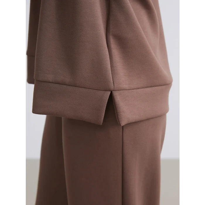 LCW Vision Kahverengi Bisiklet Yaka Oversize Kadın Sweatshirt