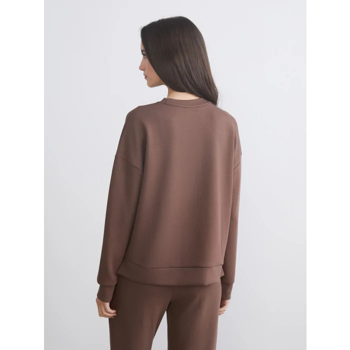 LCW Vision Kahverengi Bisiklet Yaka Oversize Kadın Sweatshirt