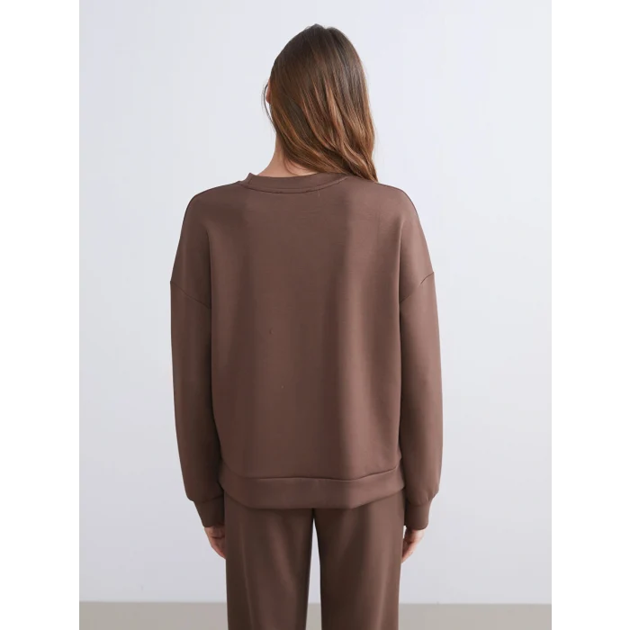 LCW Vision Kahverengi Bisiklet Yaka Oversize Kadın Sweatshirt