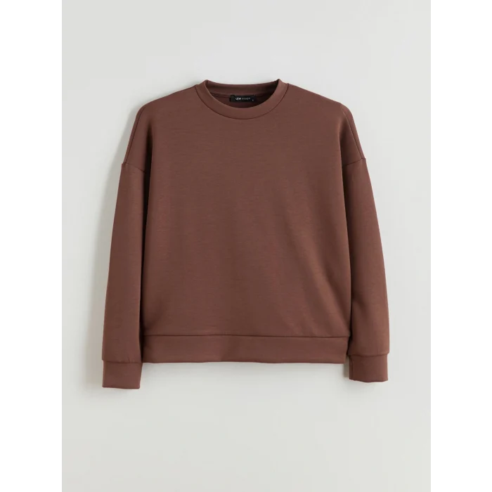 LCW Vision Kahverengi Bisiklet Yaka Oversize Kadın Sweatshirt
