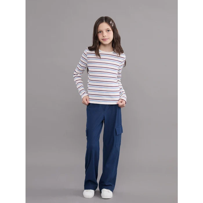 LCW Kids Mavi Beli Lastikli Kız Çocuk Kargo Eşofman Altı