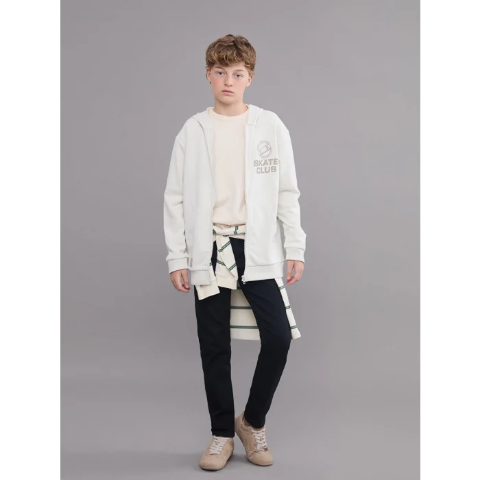 LCW Kids Gri Kapüşonlu Baskılı Erkek Çocuk Fermuarlı Sweatshirt