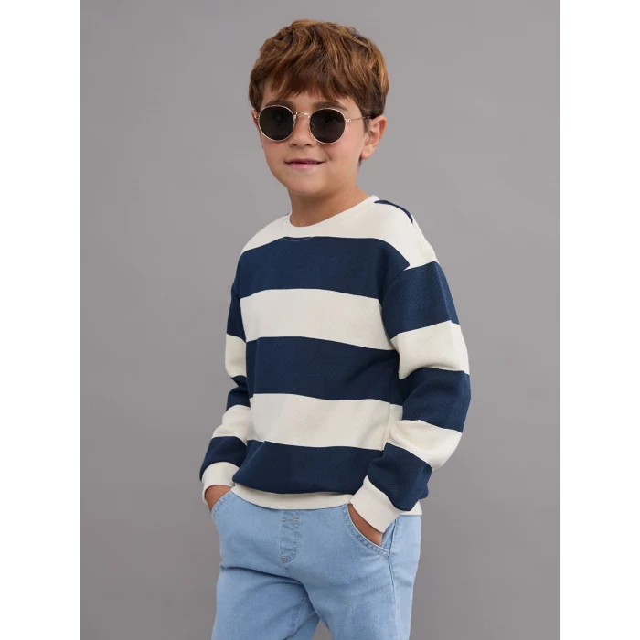 LCW Kids Petrol Bisiklet Yaka Çizgili Erkek Çocuk Sweatshirt