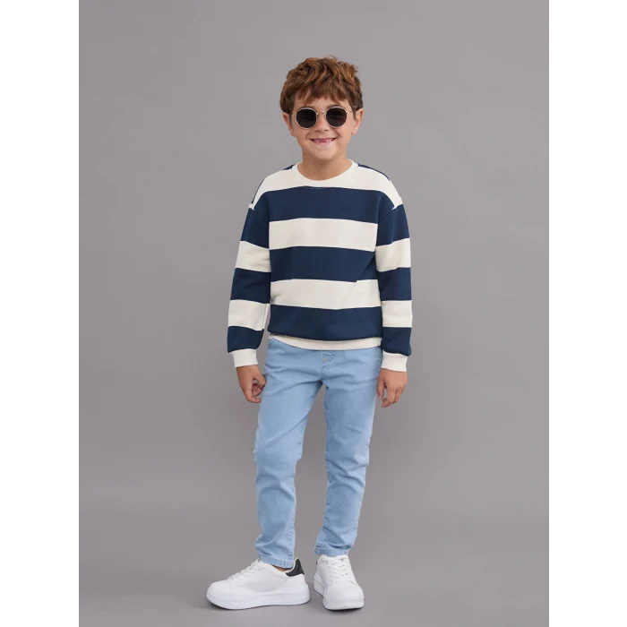 LCW Kids Petrol Bisiklet Yaka Çizgili Erkek Çocuk Sweatshirt