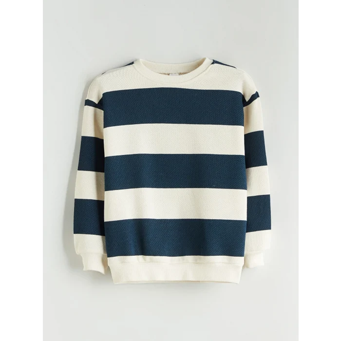 LCW Kids Petrol Bisiklet Yaka Çizgili Erkek Çocuk Sweatshirt