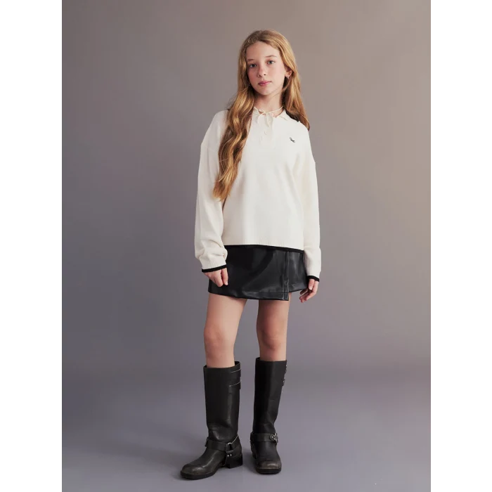 LCW Kids Ekru Polo Yaka Kız Çocuk Kazak