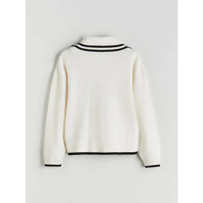 LCW Kids Ekru Polo Yaka Kız Çocuk Kazak