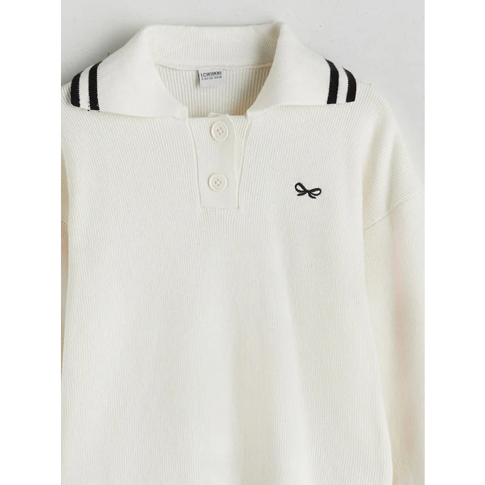 LCW Kids Ekru Polo Yaka Kız Çocuk Kazak