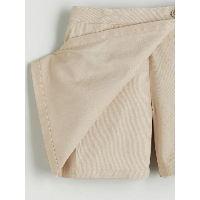 LCW Kids Bej Basic Gabardin Kız Çocuk Şort Etek