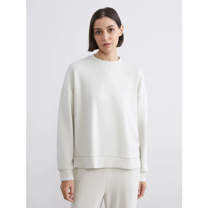 LCW Vision Gri Bisiklet Yaka Oversize Kadın Sweatshirt