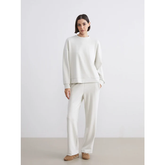 LCW Vision Gri Bisiklet Yaka Oversize Kadın Sweatshirt