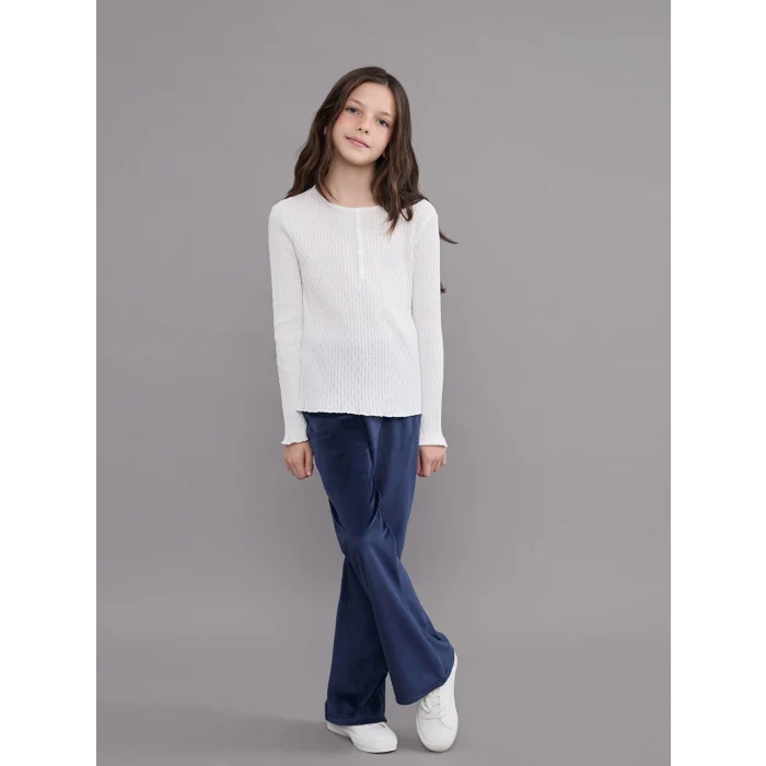 LCW Kids Ekru Bisiklet Yaka Kız Çocuk Tişört