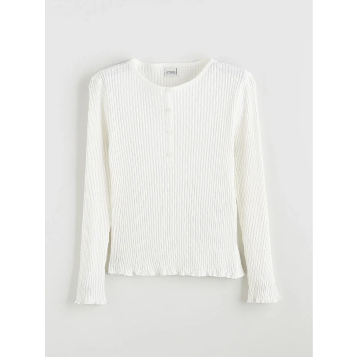 LCW Kids Ekru Bisiklet Yaka Kız Çocuk Tişört