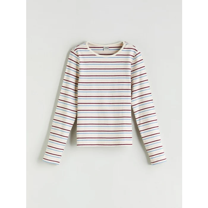 LCW Kids Karışık Bisiklet Yaka Çizgili Kız Çocuk Tişört