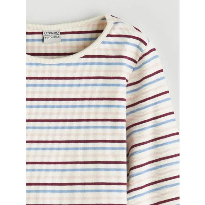 LCW Kids Karışık Bisiklet Yaka Çizgili Kız Çocuk Tişört