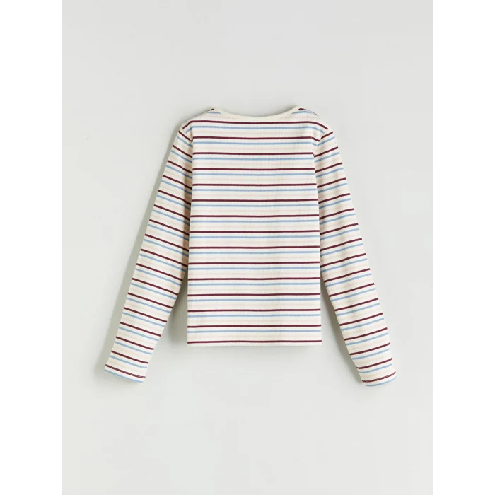 LCW Kids Karışık Bisiklet Yaka Çizgili Kız Çocuk Tişört