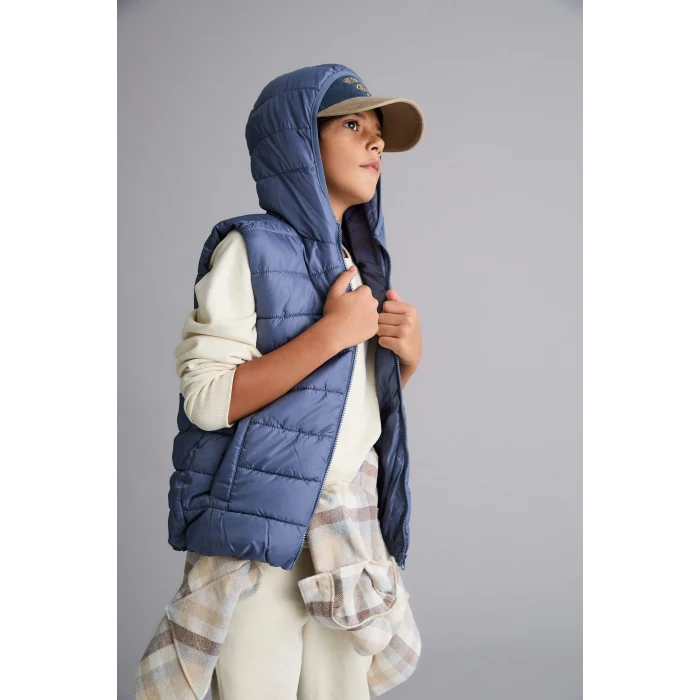 Defacto E7497A8GR171 Gri Erkek Çocuk Su Geçirmez Kapüşonlu Fermuarlı Şişme Yelek