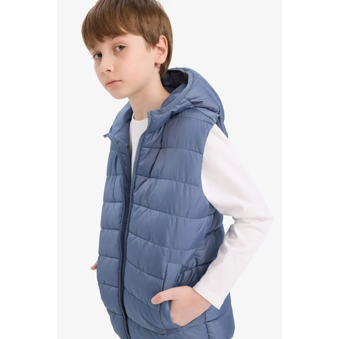 Defacto E7497A8GR171 Gri Erkek Çocuk Su Geçirmez Kapüşonlu Fermuarlı Şişme Yelek