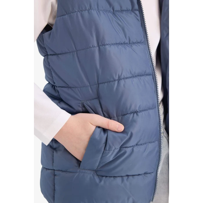 Defacto E7497A8GR171 Gri Erkek Çocuk Su Geçirmez Kapüşonlu Fermuarlı Şişme Yelek