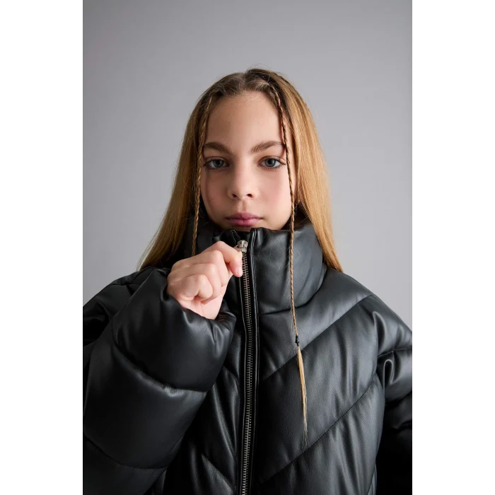 Defacto F0054A8BK27 Siyah Kız Çocuk Dik Yaka Fermuarlı Şişme Mont