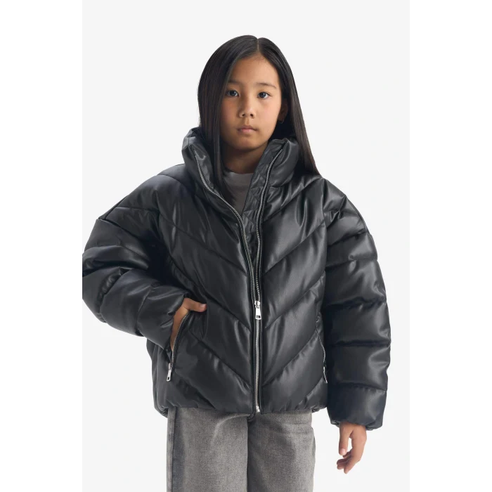 Defacto F0054A8BK27 Siyah Kız Çocuk Dik Yaka Fermuarlı Şişme Mont