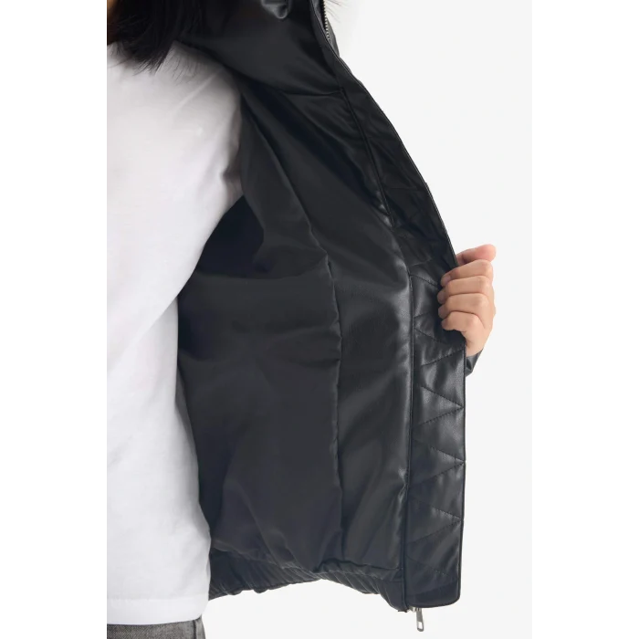 Defacto F0054A8BK27 Siyah Kız Çocuk Dik Yaka Fermuarlı Şişme Mont