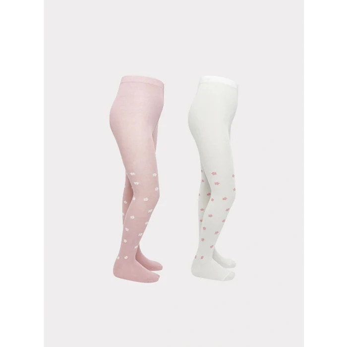 LCW Kids Pembe Çiçekli Kız Çocuk Külotlu Çorap 2li