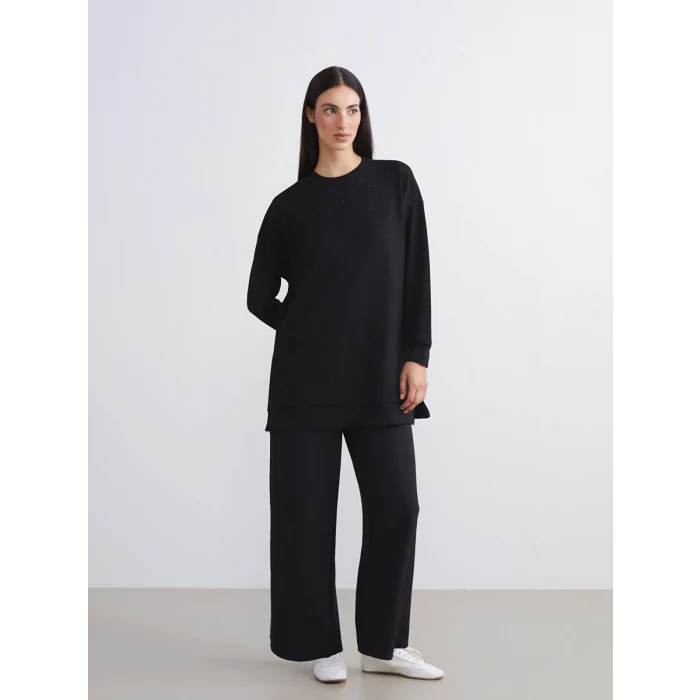 LCW Modest Siyah Büyük Beden Beli Lastikli Geniş Paça Kadın Pantolon