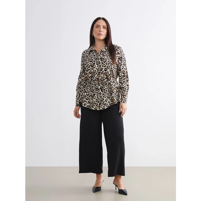 LCW Modest Siyah Büyük Beden Beli Lastikli Geniş Paça Kadın Pantolon