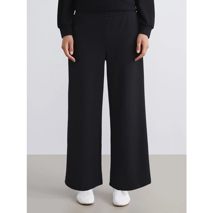 LCW Modest Siyah Büyük Beden Beli Lastikli Geniş Paça Kadın Pantolon