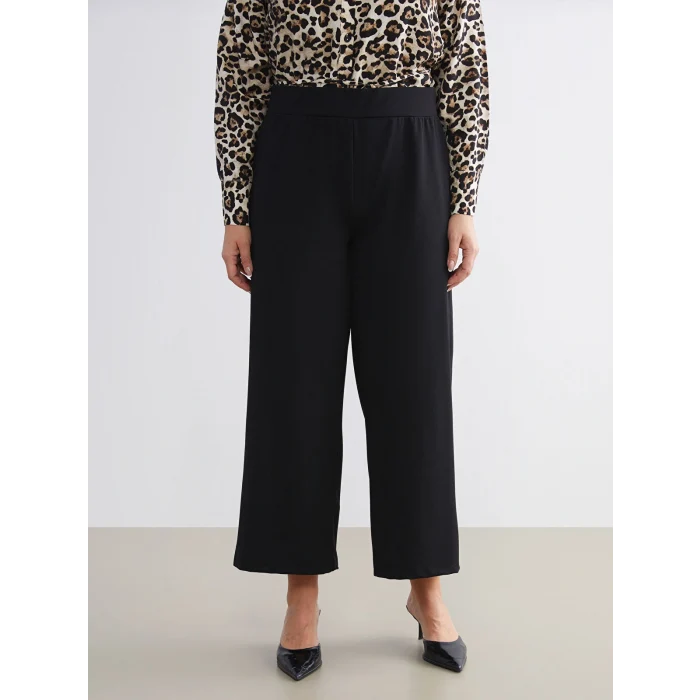 LCW Modest Siyah Büyük Beden Beli Lastikli Geniş Paça Kadın Pantolon