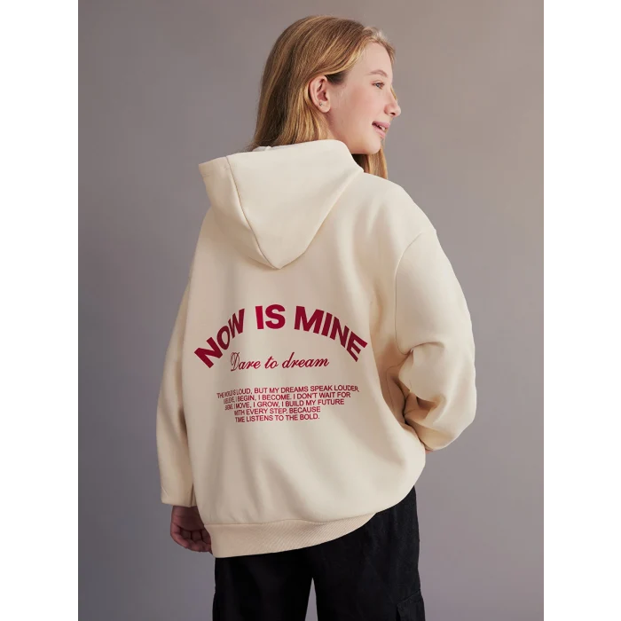 LCW Kids Bej Kapüşonlu Kız Çocuk Kalın Sweatshirt