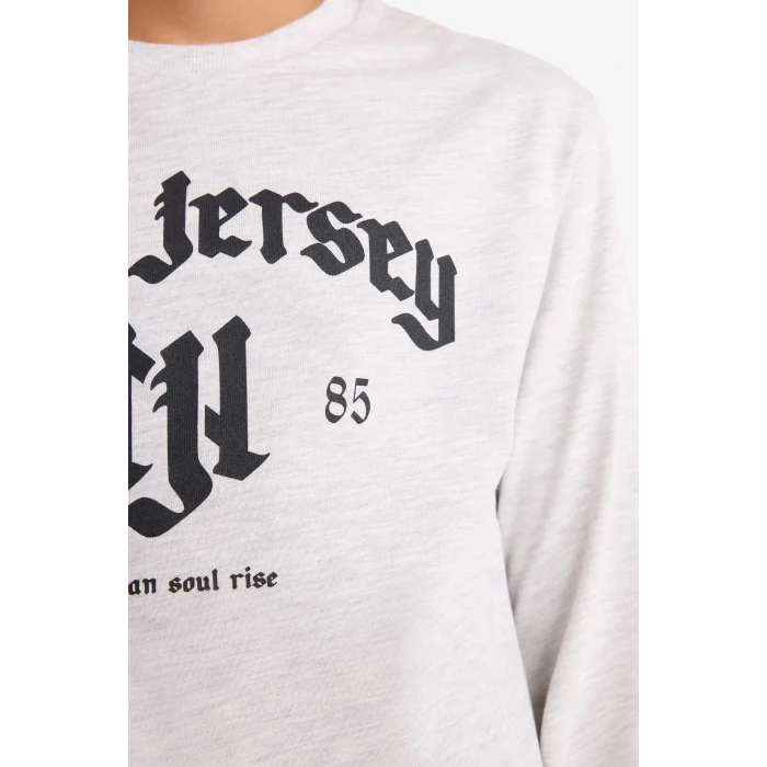 Defacto E9516A8GR400 Gri Erkek Çocuk Bisiklet Yaka Baskılı Uzun Kollu Tişört